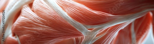 Close-up view of detailed muscle fibers showcasing their intricate texture and structure, emphasizing strength and biology.