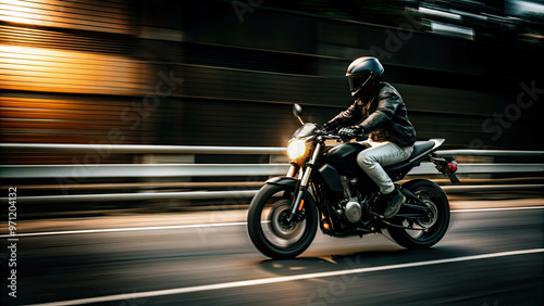 Motorcycle speed safely on the city highway road, motorcycling, and high-speed action.