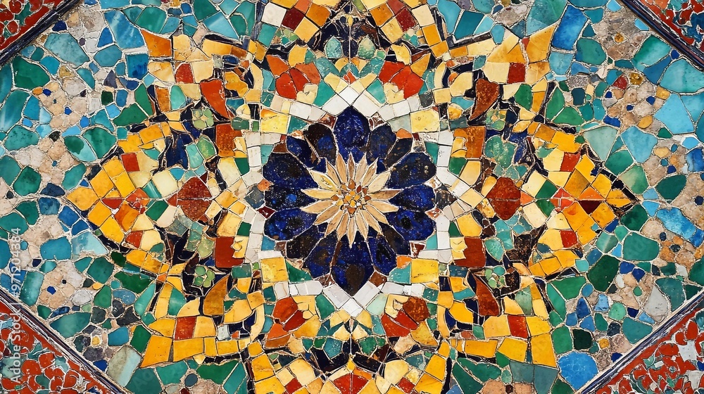 Colorful tile patterns in Isfahan, Shiraz, Teheran Colorful tile patterns in Isfahan, Shiraz, Teheran