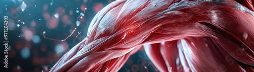 Detailed close-up of human muscle tissue, showcasing vibrant textures and colors in biological anatomy.