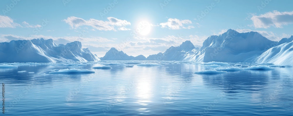 Glacial Serenity: Realistic 3D Arctic Seascape with Blue Ice Floes Glacial Serenity: Realistic 3D Arctic Seascape with Blue Ice Floes