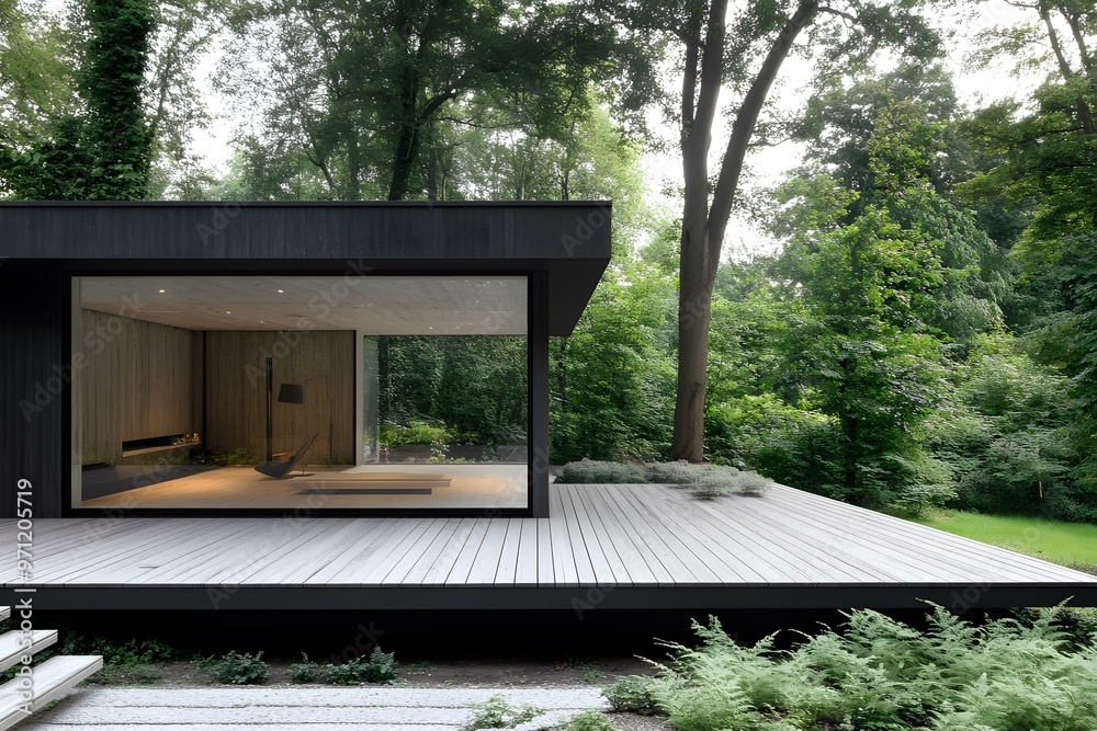 Modern Minimalist House With Deck Surrounded By Forest