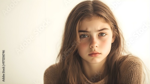 Portrait of a Young Girl with Serious Expression.