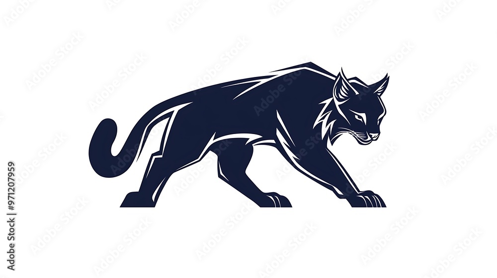 Fototapeta premium Stealthy Lynx Logo Design in Dark Blue on White Background with Sharp Vector Style