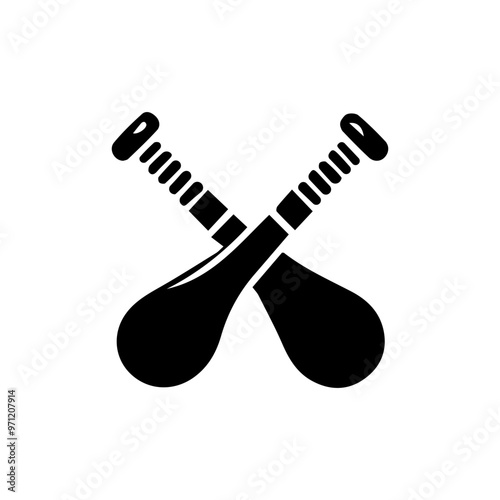 Two crossed hurling sticks symbolize Irish Gaelic sports passion and athletic competition, perfect for sports branding and cultural themes.