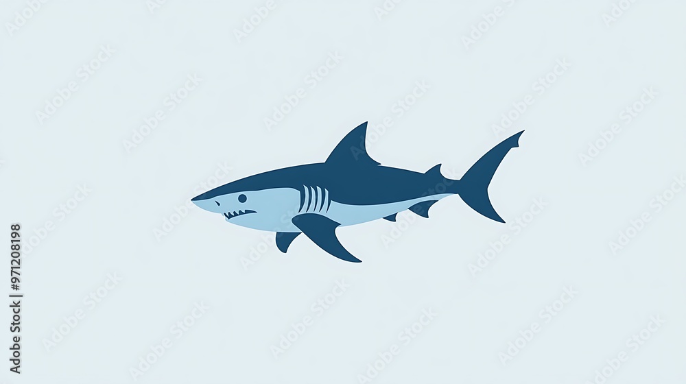 Fototapeta premium Underwater Elegance - Swimming Shark Logo in Minimalistic Vector Design