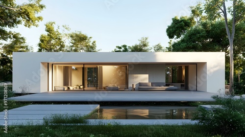 Wallpaper Mural Modern Minimalist House with Pool and Green Trees Torontodigital.ca