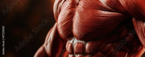 Close-up view of detailed human muscle anatomy, showcasing the robust texture and structure of muscle fibers.
