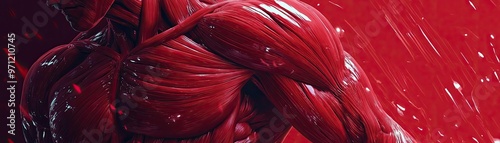 A close-up of a muscular figure highlighting intricate details and vivid colors, showcasing strength and artistic expression.