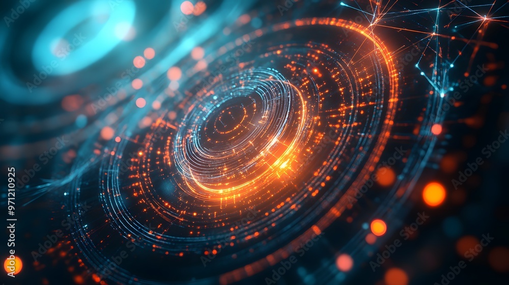 Digital holographic overlays on a muted background with intricate geometry Digital holographic overlays on a muted background with intricate geometry