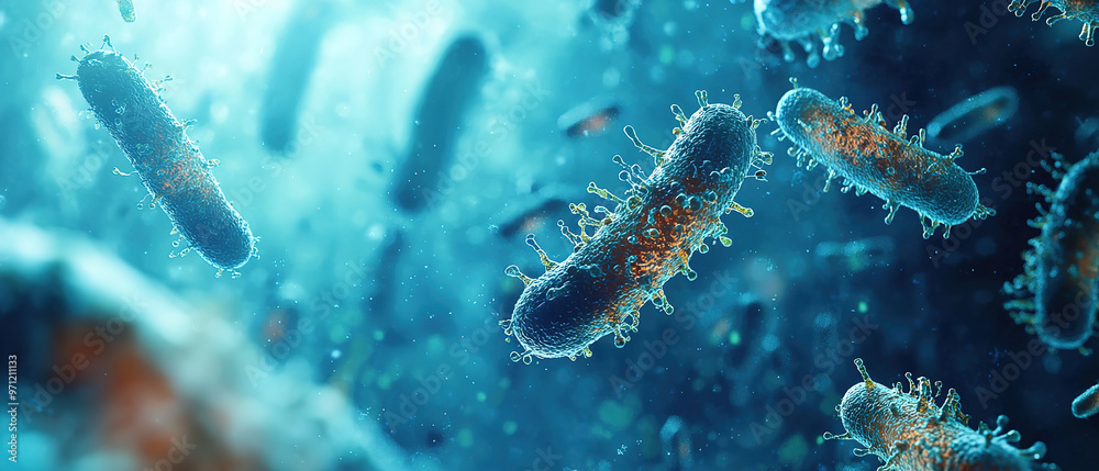 Fototapeta premium a bacteria on a blue background, close-up view