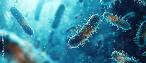 a bacteria on a blue background, close-up view photo