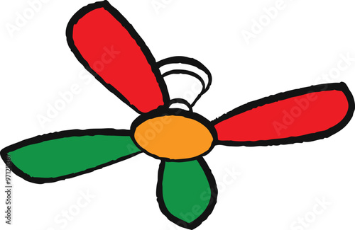 A sleek ceiling-fan shape with smooth blades in perfect symmetry
 photo