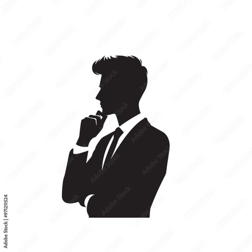 Businessman thinking vector illustration. Professional man silhouette. Businessman thinking logo, icon black and white.