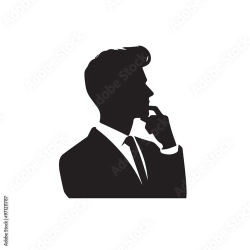 Businessman thinking vector illustration. Professional man silhouette. Businessman thinking logo, icon black and white.