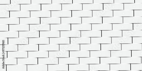 Brick wall at an angle in perspective. White brick background and texture, White brick wall background, texture of a wall from a natural white brick with small cracks and chips, close-up abstract bg .