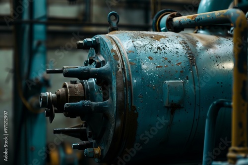 Old industrial machine showing signs of wear and tear, still in operation in a factory