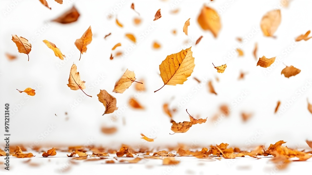 Autumn Leaves Swirling and Drifting in the Wind on a Serene Natural Background