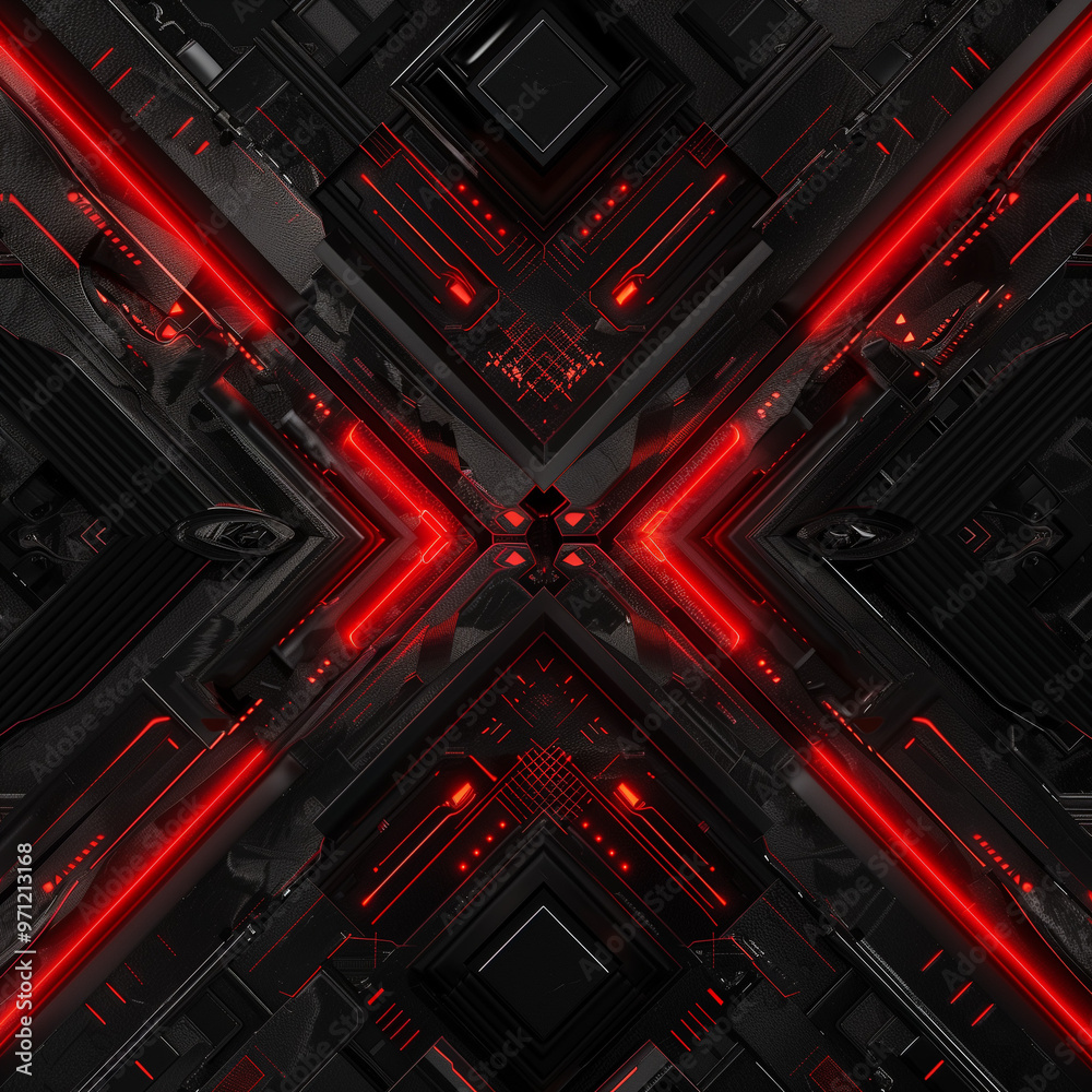 Futuristic Geometric Tech Background with Red Neon Accents Futuristic Geometric Tech Background with Red Neon Accents