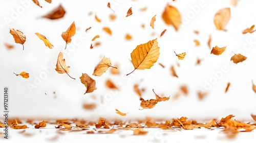 Autumn Leaves Swirling and Drifting in the Wind on a Serene Natural Background