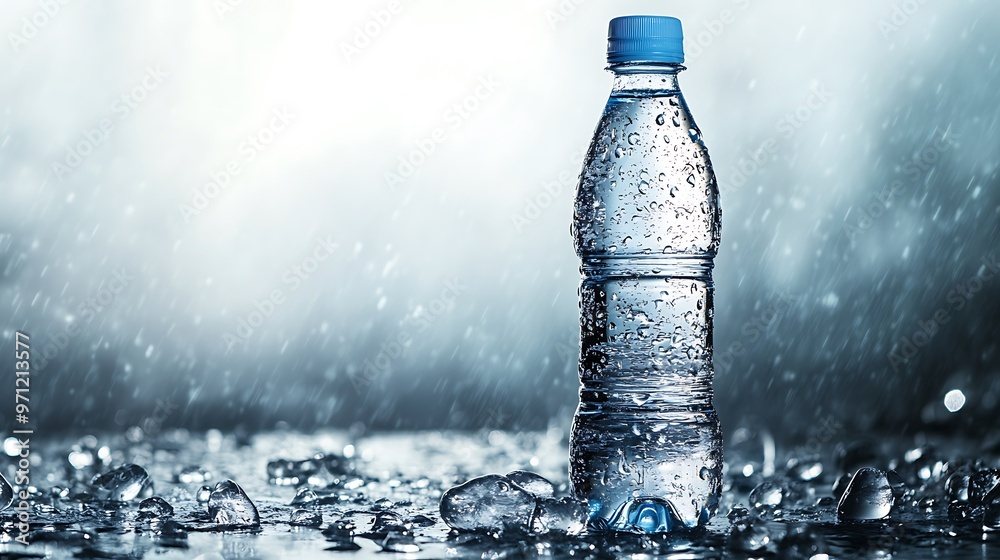 Crisp and Refreshing: Premium Mineral Water Bottle with Ice Drops in Studio Shot Crisp and Refreshing: Premium Mineral Water Bottle with Ice Drops in Studio Shot