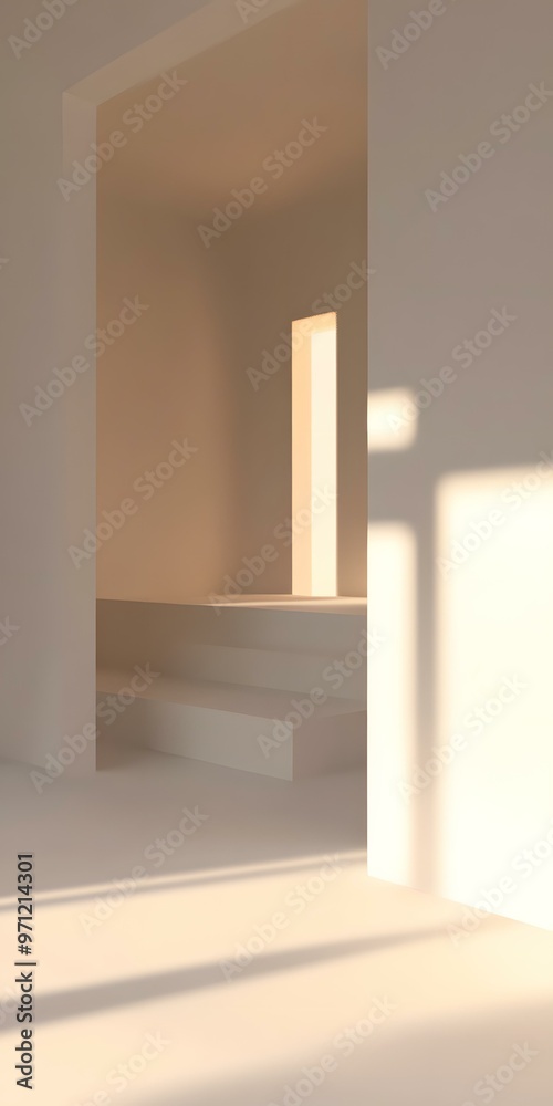 Fototapeta premium Minimalist White Room Interior with Light and Shadow