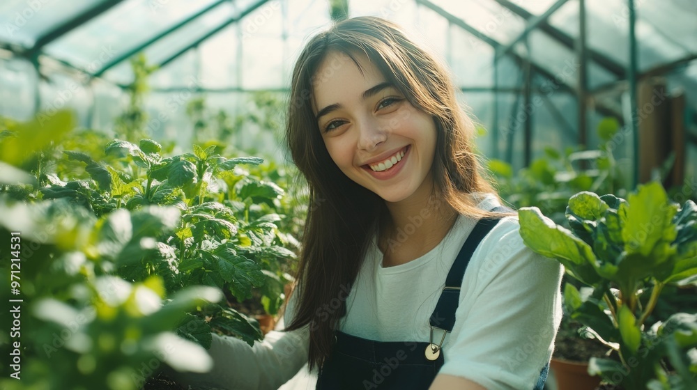 Florist in greenhouse smiles. Florist in greenhouse smiles.