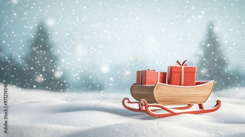 Wallpaper Mural Festive 3D Render of Sleigh with Presents on Snowy Background in Minimalistic Style - Side View Torontodigital.ca