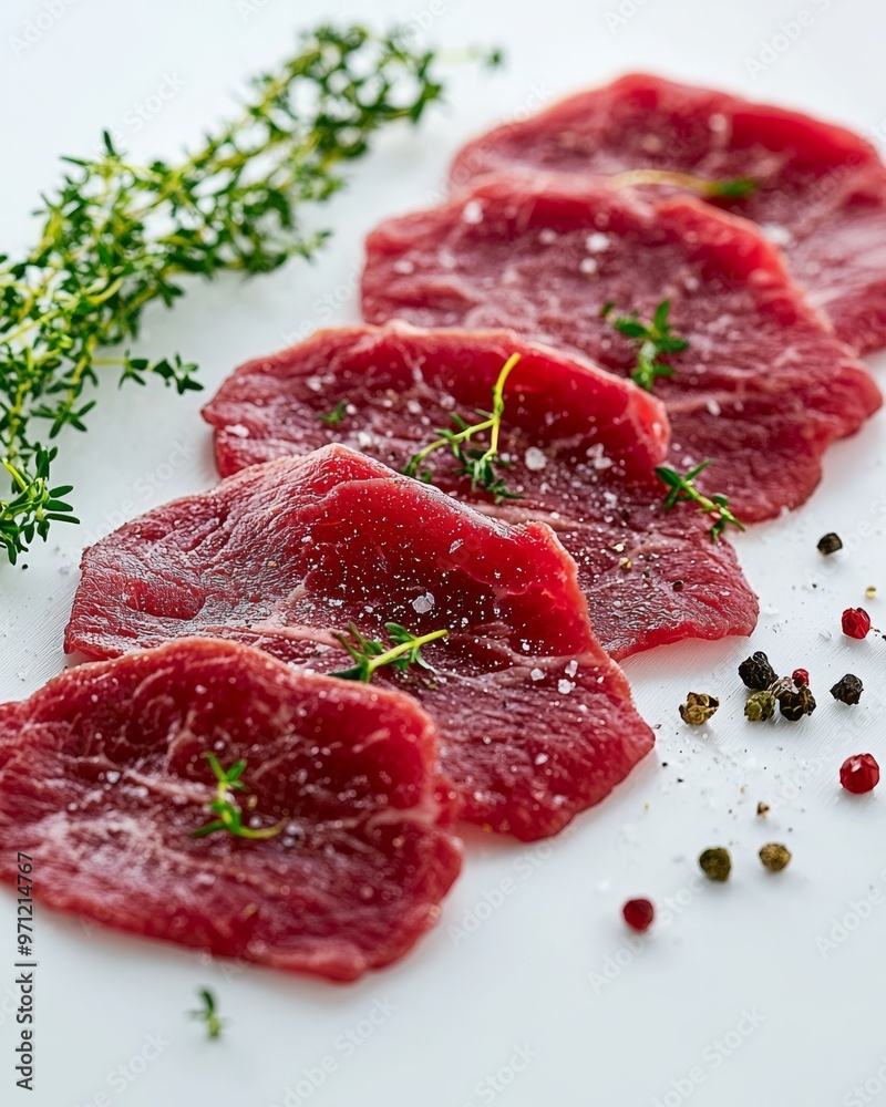 Fresh beef carpaccio slices on white background Fresh beef carpaccio slices on white background