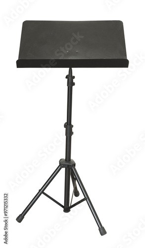 Obraz na płótnie Black tripod music note stand isolated on white background. Music equipment concept w salonie