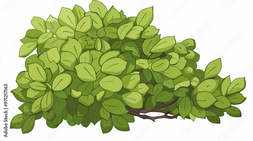 Cute green bush from the forest cartoon, isolated nature object for kids design. Branches and leaves of a fluffy bush isolated on a white background. Vector hand drawn illustration in paper cute style Cute green bush from the forest cartoon, isolated nature object for kids design. Branches and leaves of a fluffy bush isolated on a white background. Vector hand drawn illustration in paper cute style