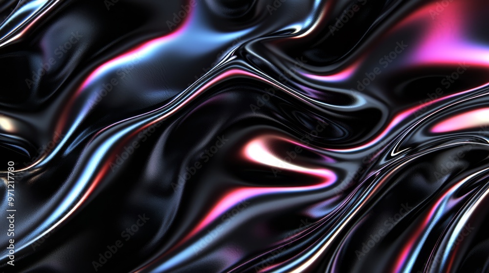 Obraz premium Liquid chrome with chromatic gradients shifting colors on black