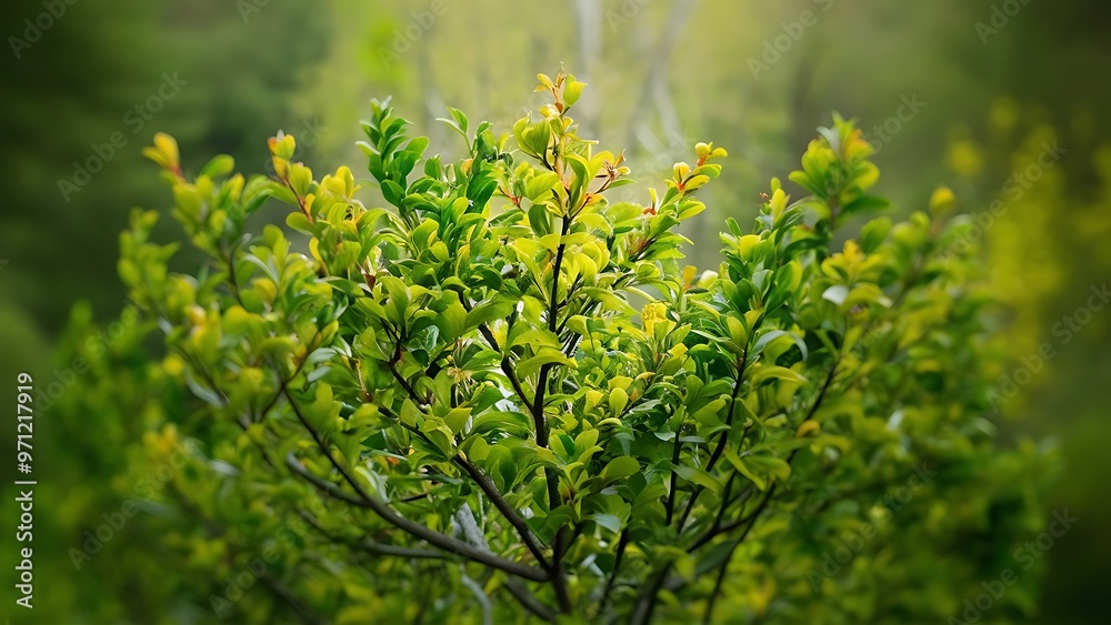 Full frame of green foliage on branches and blurred background Full frame of green foliage on branches and blurred background