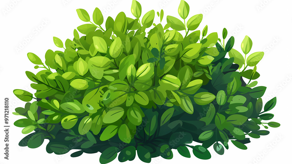 Cute green bush from the forest cartoon, isolated nature object for kids design. Branches and leaves of a fluffy bush isolated on a white background. Vector hand drawn illustration in paper cute style Cute green bush from the forest cartoon, isolated nature object for kids design. Branches and leaves of a fluffy bush isolated on a white background. Vector hand drawn illustration in paper cute style