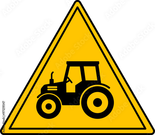 Yellow Sign Farm Tractor. Warning Road Sign. Agricultural Vehicle. Vector Icon