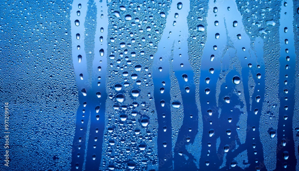 Water and raindrops on glass, Raindrops on blue glass background