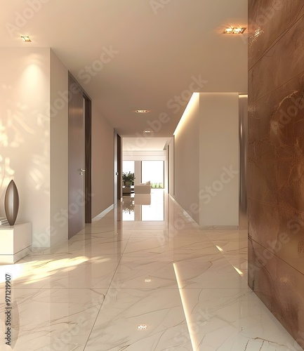 Modern Interior Design Hallway with Marble Floor and Light