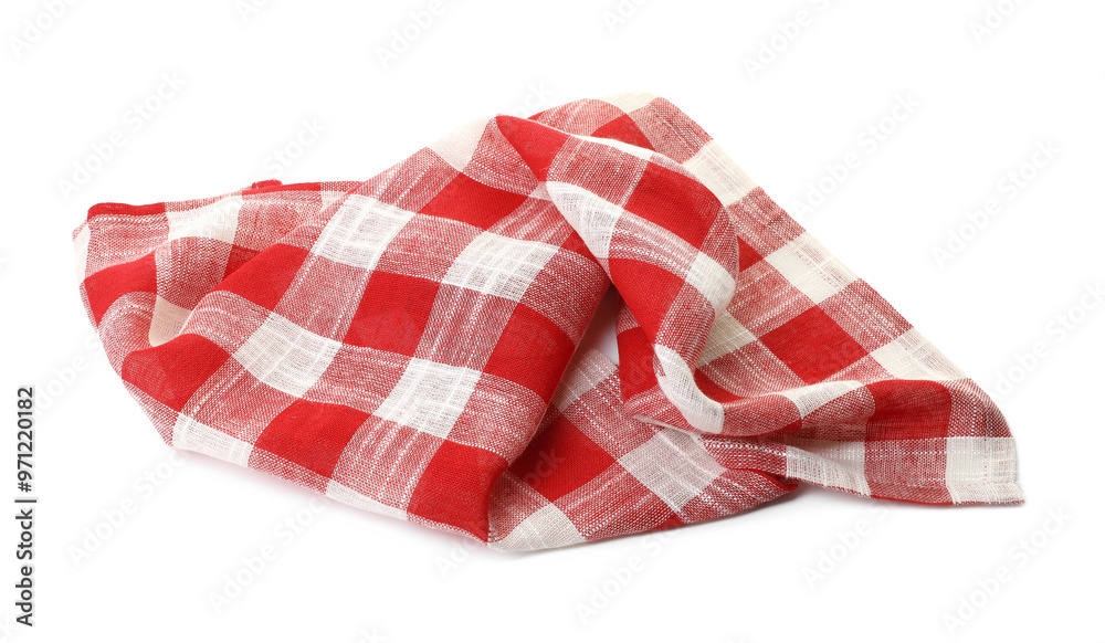 Crumpled tablecloth with checkered pattern isolated on white Crumpled tablecloth with checkered pattern isolated on white