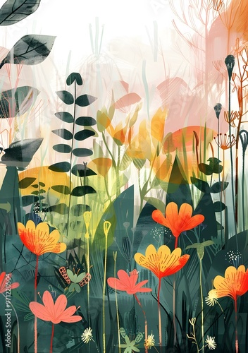 Abstract Flower Garden Painting