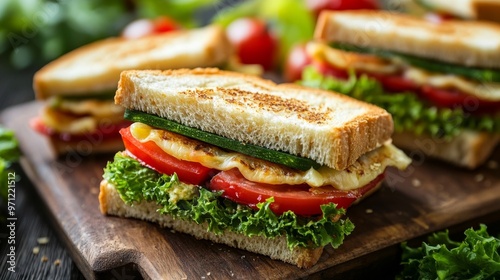 Veggie sammies on wood! photo