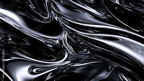 Dynamic liquid metal with chromatic reflections in a dark futuristic design