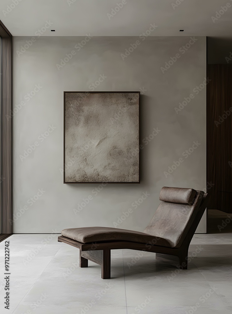 Fototapeta premium Modern Minimalist Interior Design with Chaise Lounge and Abstract Art