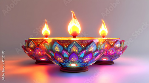 3D Glossy Diwali Background with Lanterns & Mandala Patterns - Capturing Cultural Richness and Festive Energy for Banners