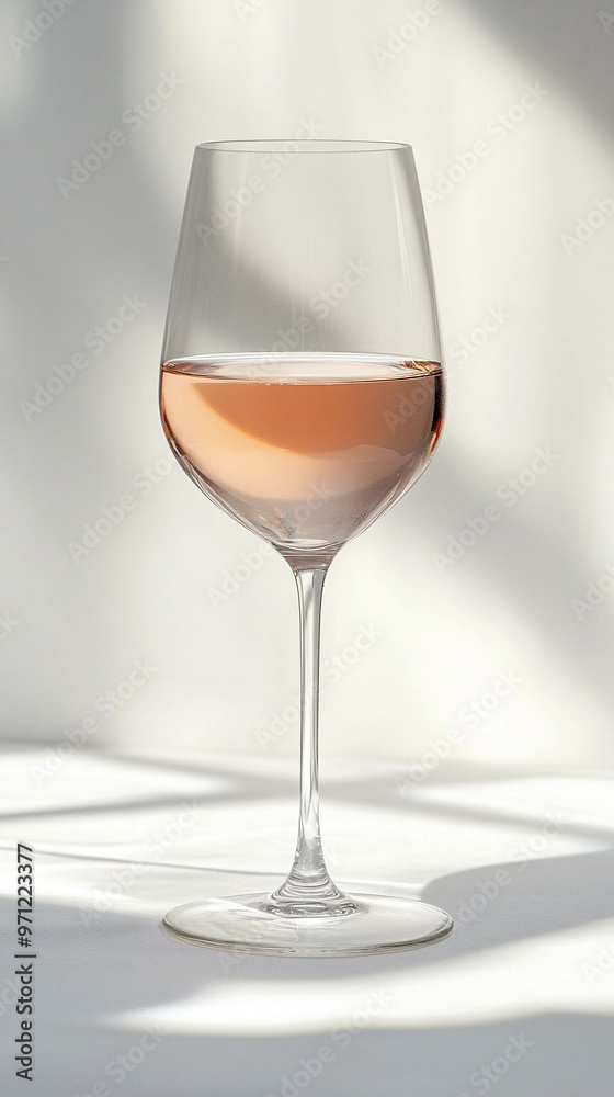 A vertical photo of a glass of Rosé wine on a light color background A vertical photo of a glass of Rosé wine on a light color background