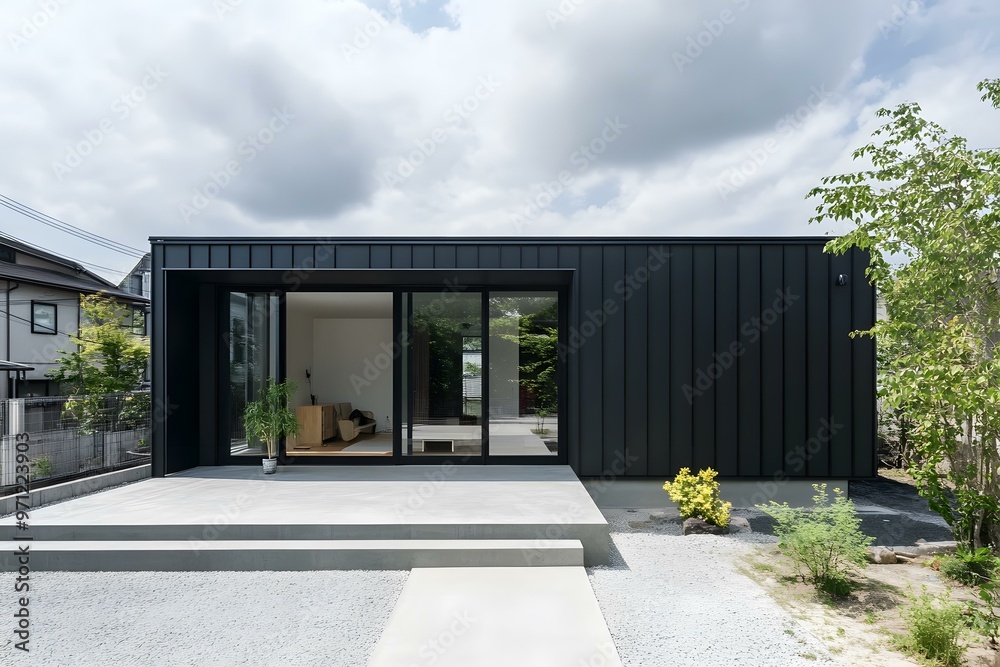 Fototapeta premium Modern Black Exterior of a Japanese Home