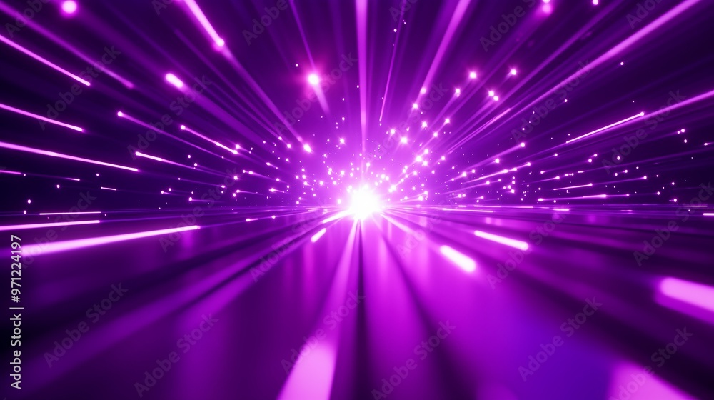 Obraz premium Dynamic purple light rays burst forward in an abstract representation of energy and movement, creating a captivating visual experience
