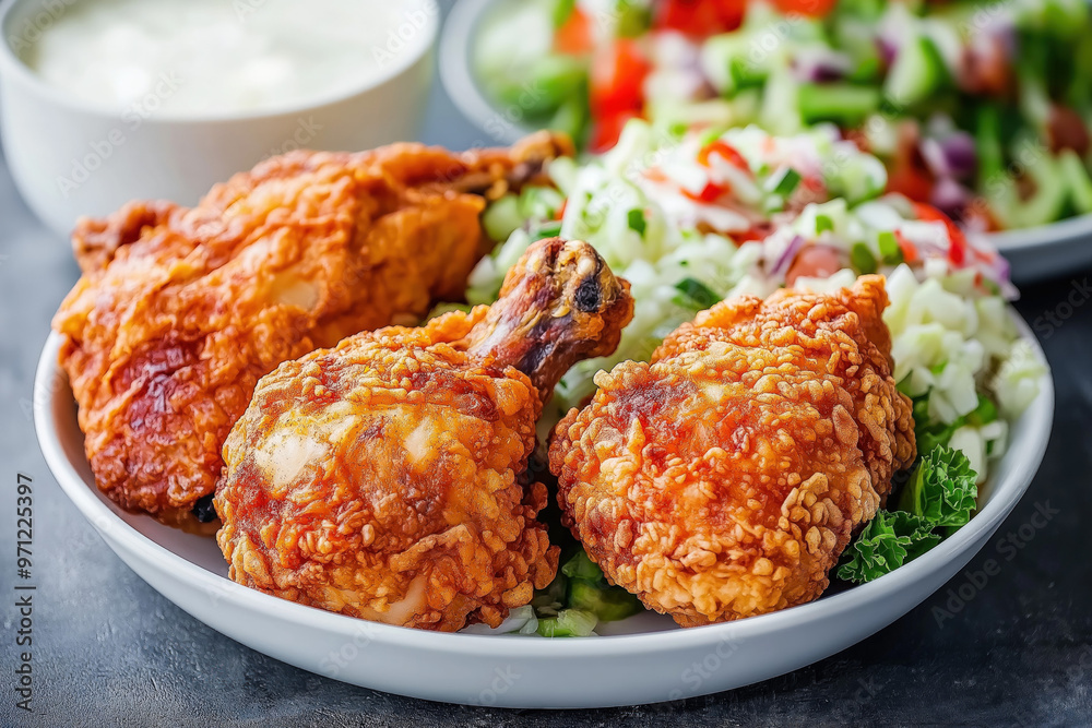 Fried Chicken Plate Isolated Fried Chicken Plate Isolated