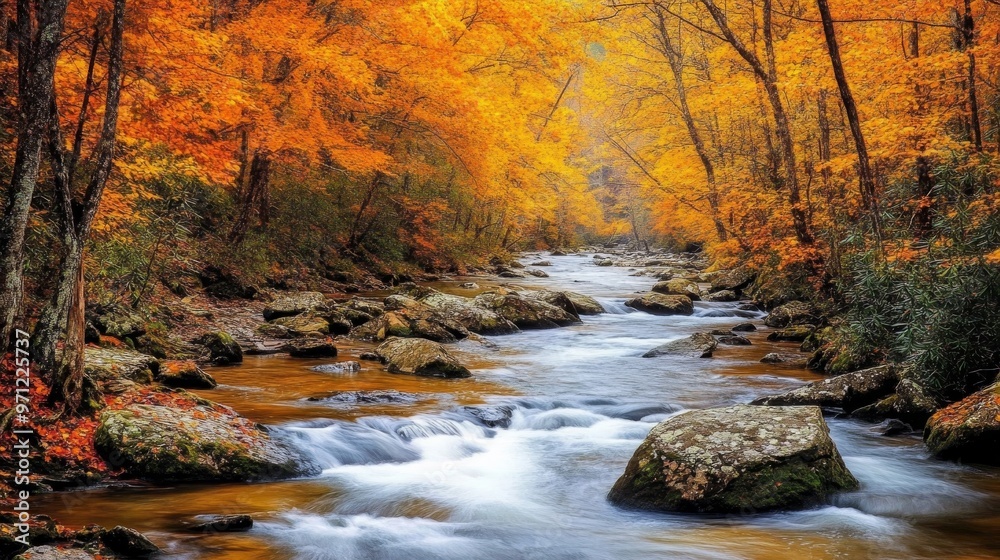 Fall colors paint Little River in Tennessee's Smoky Mountains. Fall colors paint Little River in Tennessee's Smoky Mountains.
