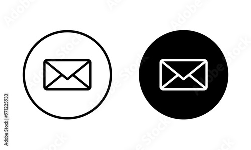 Email, envelope, message icon on black circle. Mail concept