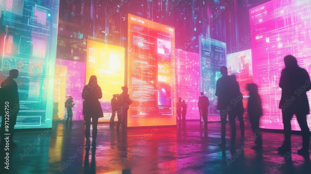 A vibrant digital art installation showcasing technology and data visualization. A vibrant digital art installation showcasing technology and data visualization.
